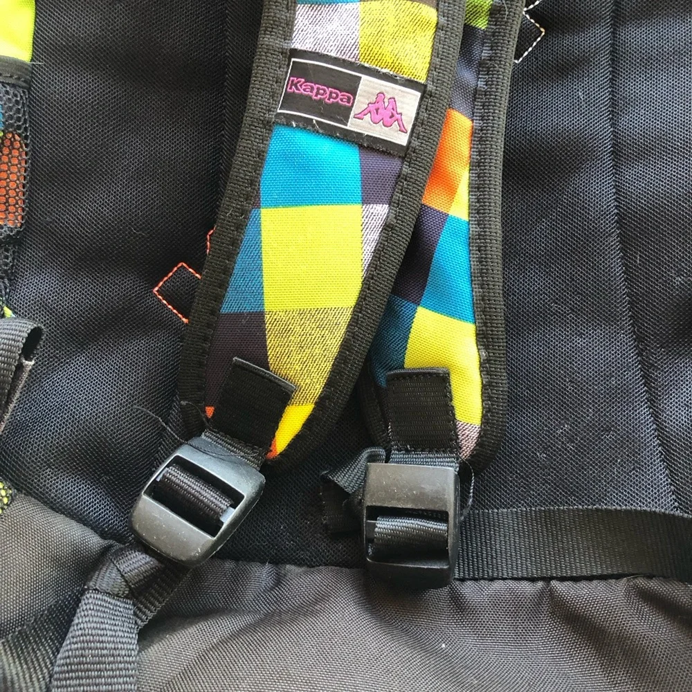 Kappa Large Logo Checkerboard Backpack Multicolored Adjustable Straps Mesh Back